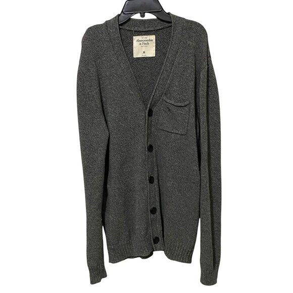 Abercrombie‎ & Fitch Mens Cardigan M Heathered Gray Grandpacore Academia Preppy - Picture 2 of 6